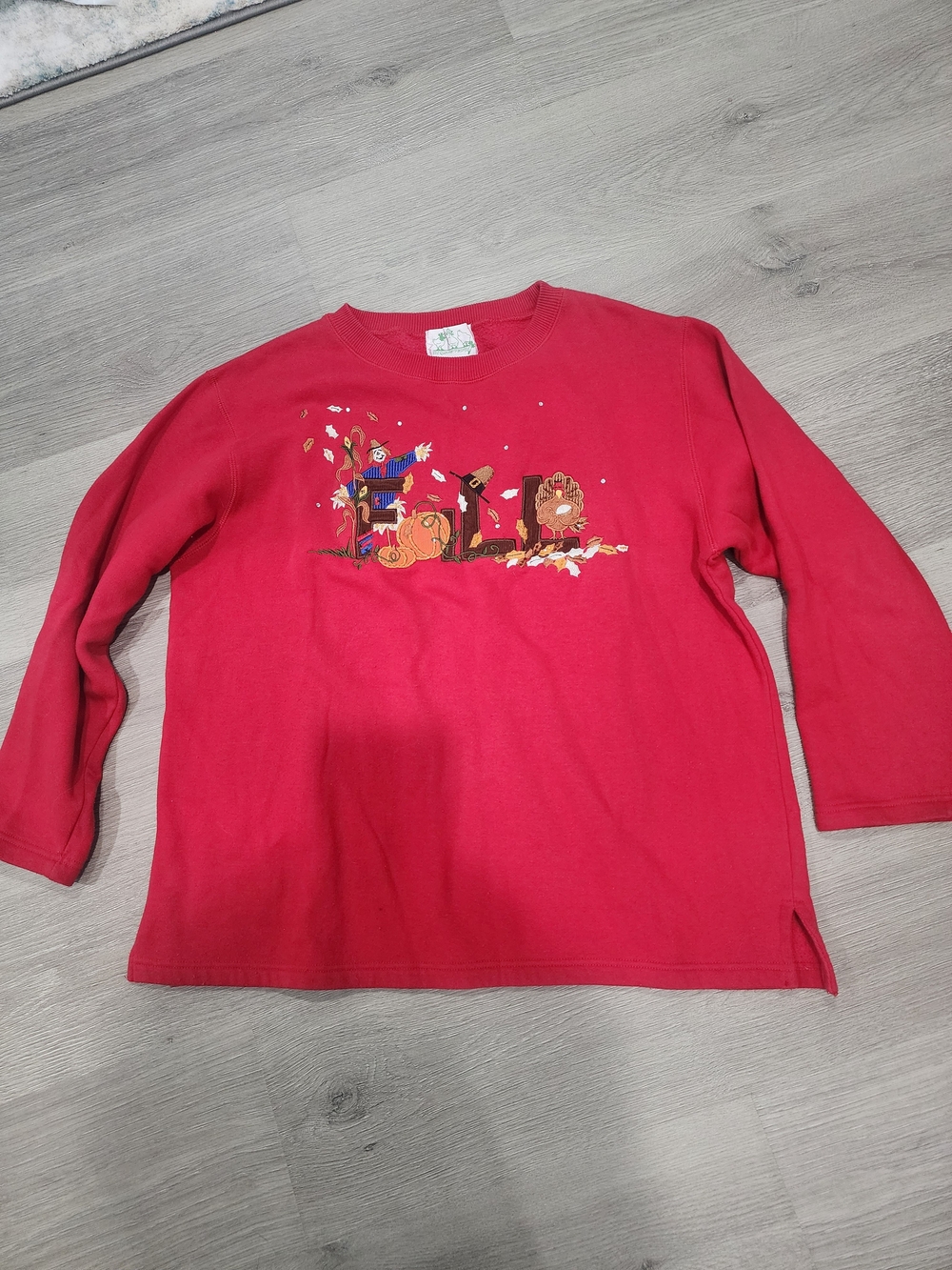 Quacker Factory Red Long Sleeve Tee with Fall Character Graphic